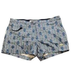 Parke and Ronen Mens Swim Trunks Shorts Blue Geometric Size 34 Mesh Lined